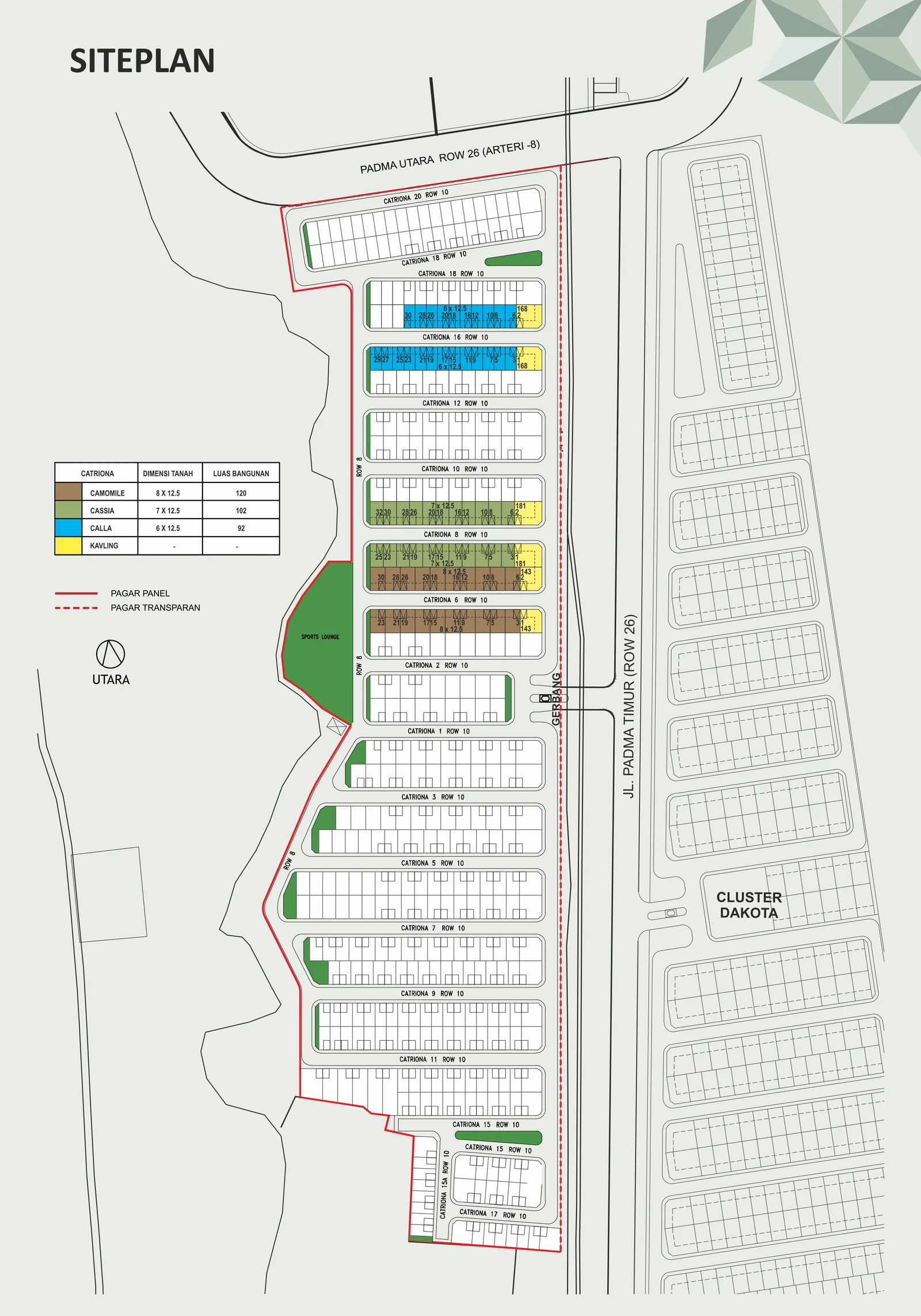 Siteplan cluster Catriona at Suvarna Sutera
